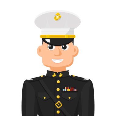 Amerikan deniz subayı basit düz bir vektörde. Kişisel profil simgesi veya sembol. askeri insanlar vektör illüstrasyonu kavramını.