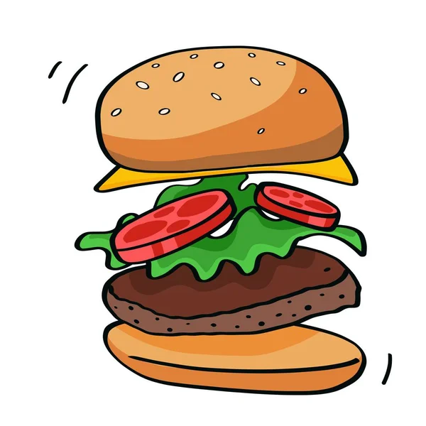 Hamburger Simple Drawing Isolated White Fastfood — Stockfoto