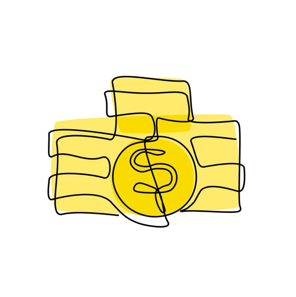 Continuous Line Money Coins Business Finance Concept Object Simple Thin — Vetor de Stock
