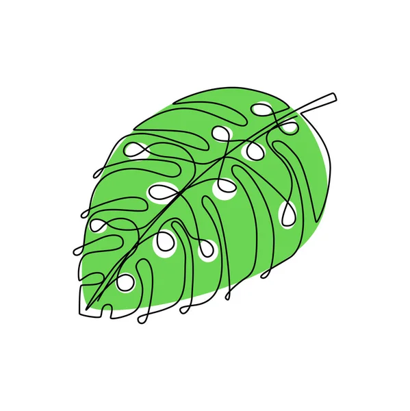 Continuous Line Monstera Leaf Natural Concept Object Simple Thin Vector — Vettoriale Stock