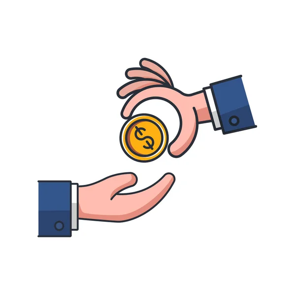 Colored Thin Icon Money Giving Hand Business Finance Concept Vector — Stock Vector