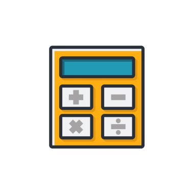 Hesap makinesi, iş ve finans konsept vektör illüstrasyonunun renkli ince simgesi.