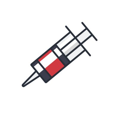 Enjeksiyon iğnesinin renkli, ince simgesi, tıbbi ve sağlık konsepti vektör illüstrasyonu.