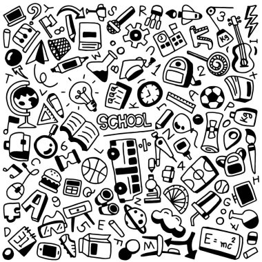Sketchy vektör el çizim karikatür set Okul nesneleri ve sembolleri