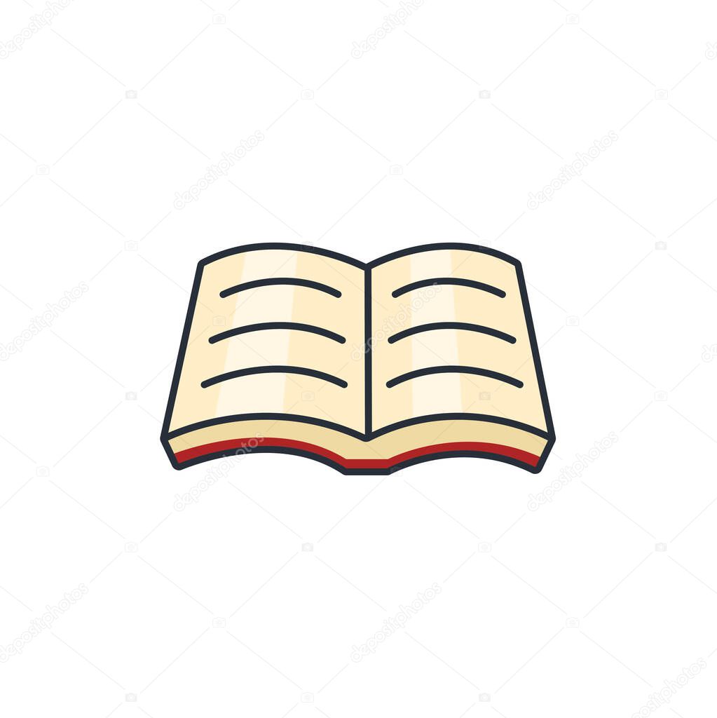 Colored thin icon of open book, education concept vector illustration.