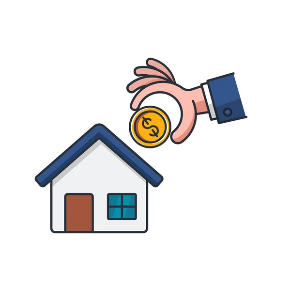 Collection Colored Thin Icon House Buying Money Coin Hand Business — Stock Vector