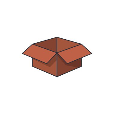 Açık kutu, iş ve ulaşım konsepti vektör illüstrasyonunun renkli ince simgesi.