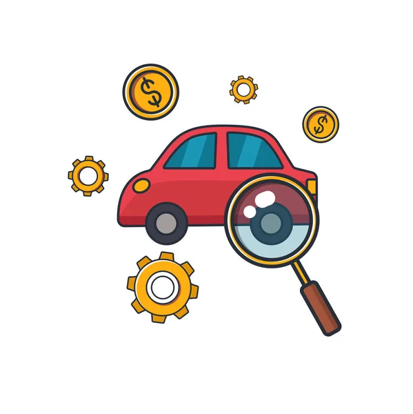 Collection Colored Thin Icon Car Checking Engine Prices Business Finance — Stock Vector
