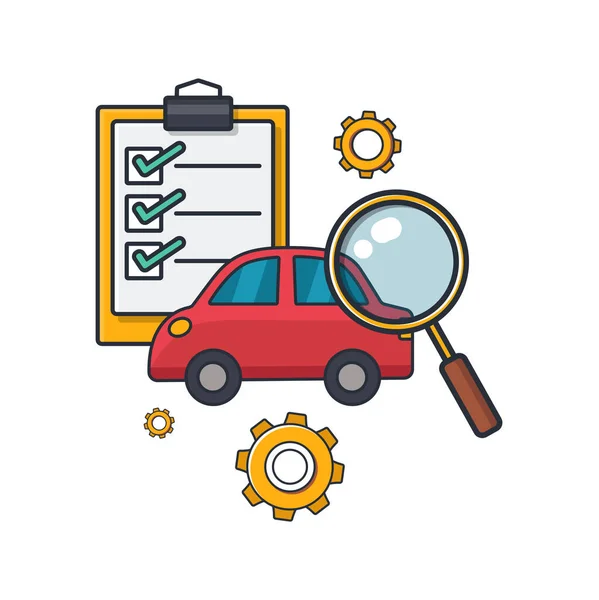 车辆检查 放大镜 业务和财务概念矢量图解等彩色薄图 — 图库矢量图片