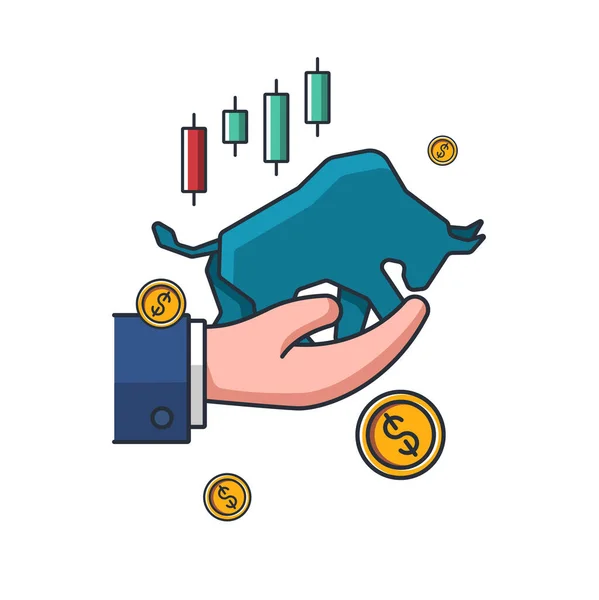 Collection Colored Thin Icon Bull Market Trading Hand Graph Money — Stock Vector
