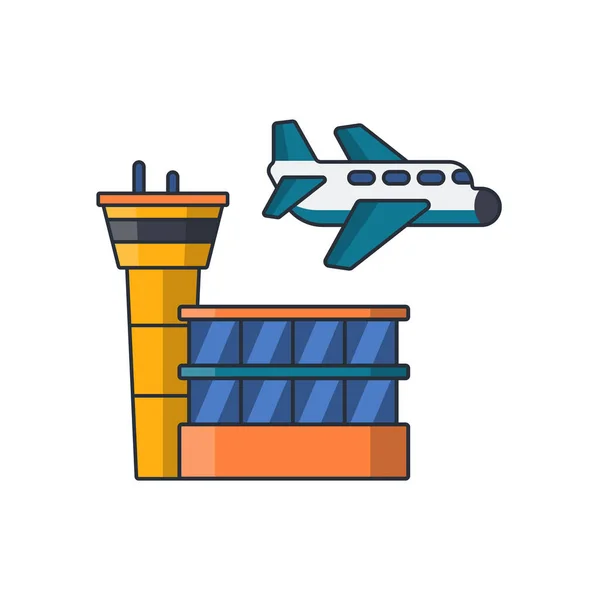 Collection Colored Thin Icon Airport Airplane Radar Atc Tower Transportation — Stock Vector