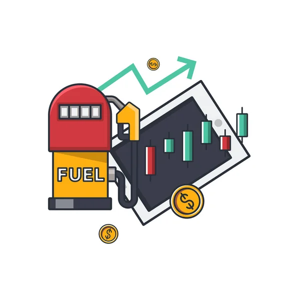 Koleksiyon, enerji ticaret pazarı, benzin istasyonu, iş konsepti vektör illüstrasyonunun ince simgesi.
