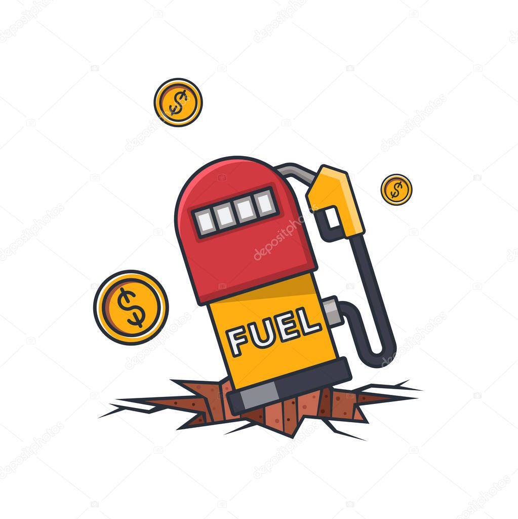 Collection colored thin icon of gas station on collapsing land , expensive petroleum, energy business concept vector illustration.