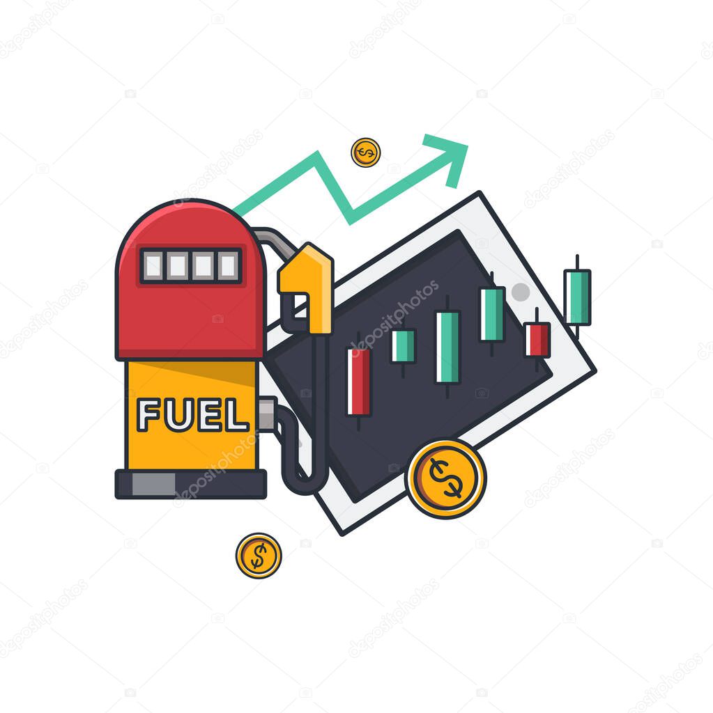 Collection colored thin icon of energy trading market ,gas station , business concept vector illustration.
