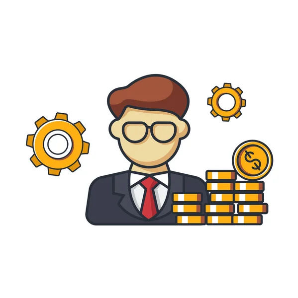 Collection Colored Thin Icon Business Man Cog Money Coin Business — Stock Vector
