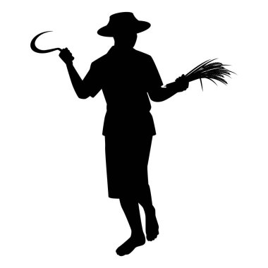 Asian farmer silhouette vector illustration, agricultural harvesting concept isolated on white background.