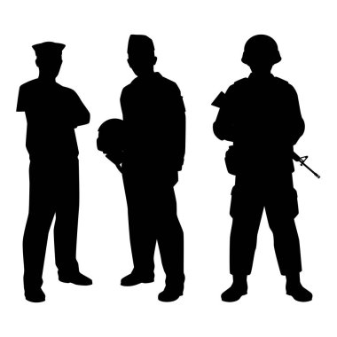 Soldier silhouette vector isolated on white background, military man in parade.