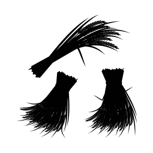 Rice bundle silhouette vector, agricultural harvesting concept isolated on white background.