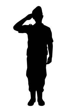 Standing soldier silhouette vector on white background, private, troops, army.