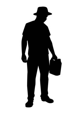 Young man with gallon in hand silhouette vector on white background, worker in factory site.