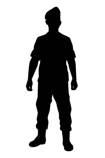 Standing soldier silhouette vector on white background, private, troops, army.