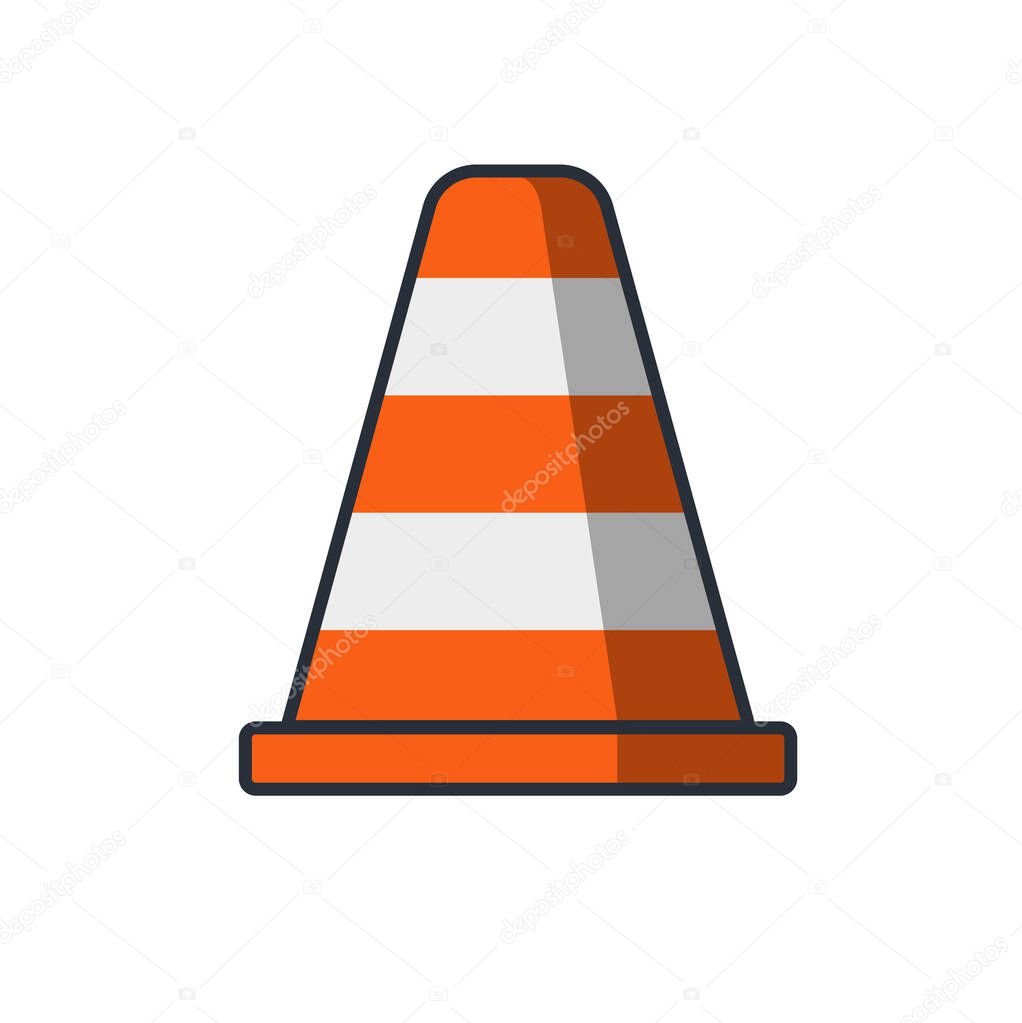 Colored thin icon of traffic cone, sign and symbol concept vector illustration.