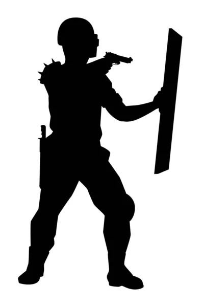 Chasseur Zombies Avec Vecteur Silhouette Arme Sur Fond Blanc Shied — Image vectorielle