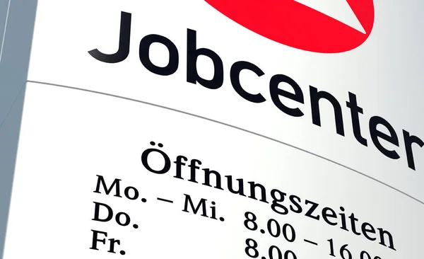 Information Sign Jobcenter Opening Times Oeffnungszeiten German — Zdjęcie stockowe