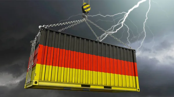 Deutsche Exportwirtschaft Container Schwarz Rotem Gold Und Gewitter Hintergrund — Stockfoto