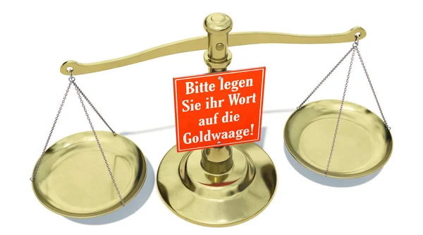 Symbolbild Zum Thema Ein Wort Auf Die Goldwaage Legen — Fotografia de Stock