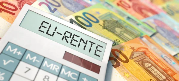 Taschenrechner Mit Dem Wort Rente Auf Euroscheinen — Stock Photo, Image