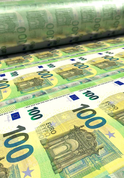 Symbolic Image Money Press Prints Euro Bills Portrait Format —  Fotos de Stock