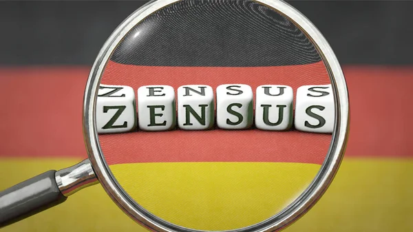 Vita Tärningar Med Det Tyska Ordet Zensus Census Tysk Flagg — Stockfoto