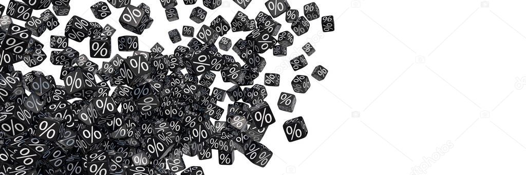 Exploding black discount cubes with percent symbols