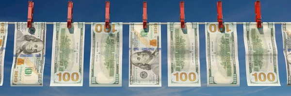 Çamaşır Ipinde 100 Dolarlık Banknotlar — Stok fotoğraf