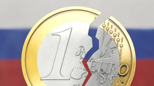 Moneta Euro Divisa Davanti Alla Bandiera Russa — Foto Stock