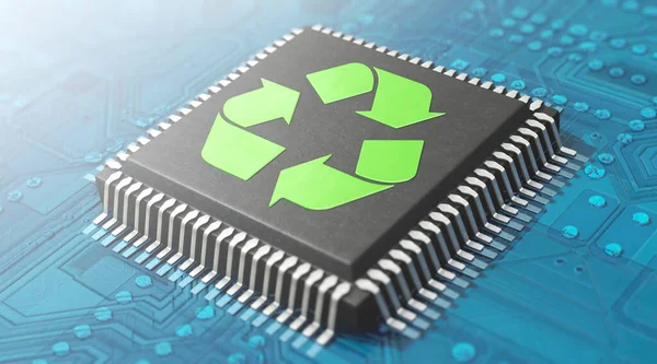Mikroelektronik Und Recycling Prozessor Mit Recycling Symbol — Stockfoto