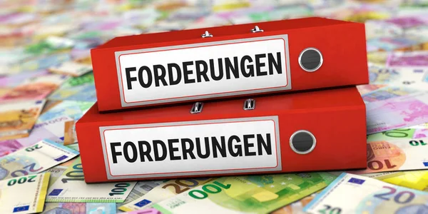 Many Euro Banknotes Two File Folders Words Receivables German —  Fotos de Stock