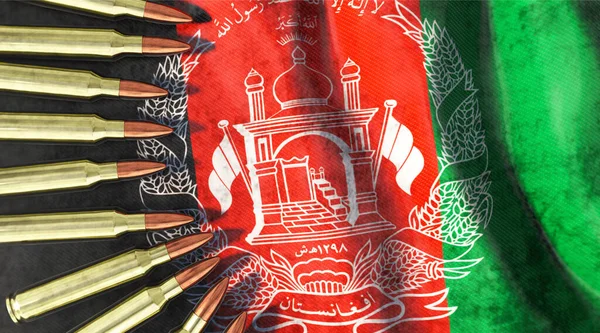 Символічне Зображення Тему Війни Афганістані Картриджі Лежать Афганському Прапорі — стокове фото