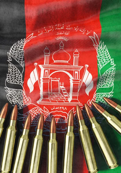 Symbolbild Zum Thema Afghanistan Krieg Patronen Liegen Auf Afghanistan Flagge — Stockfoto