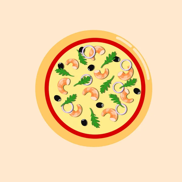 Pizza Camarão Ilustração Vetorial Plana — Vetor de Stock