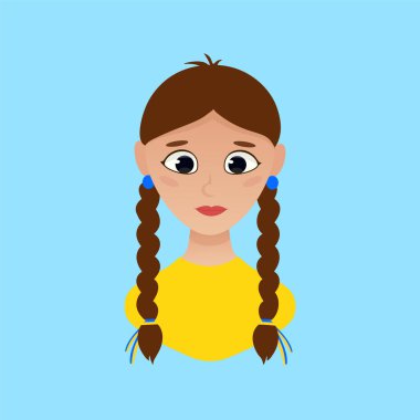 young Girl with pigtails brown-haired in the colors of the Ukrainian flag clipart