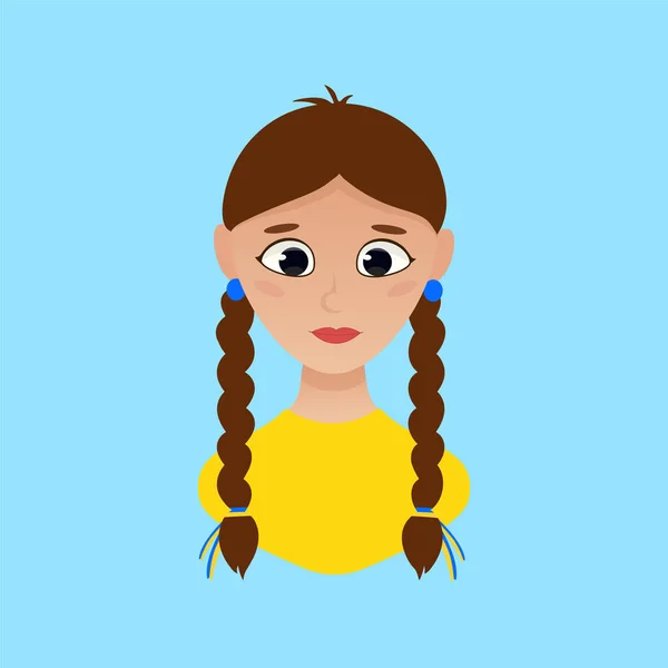 Young Girl Pigtails Brown Haired Colors Ukrainian Flag — стоковый вектор