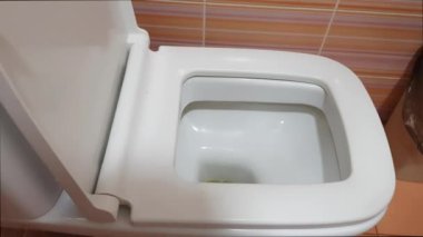 4k video, temiz modern tuvalet kullanımdan sonra suyla dolu.