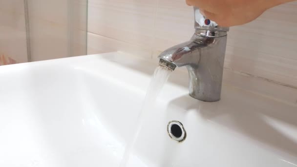 Video Close Woman Hand Turning Water Tap Washing Her Hands — Stock Video