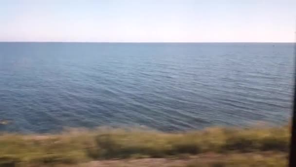 Video View Train Window Rails Seashore First Person Train Ride — Stockvideo