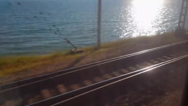 Video View Train Window Rails Seashore First Person Train Ride — Stockvideo