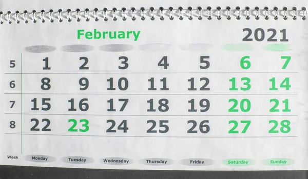 Einfacher Wandkalender für Februar 2021, Planungskonzept — Stockfoto