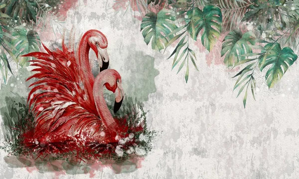 Фламинго Декоре Папоротника Лицензионные Стоковые Изображения