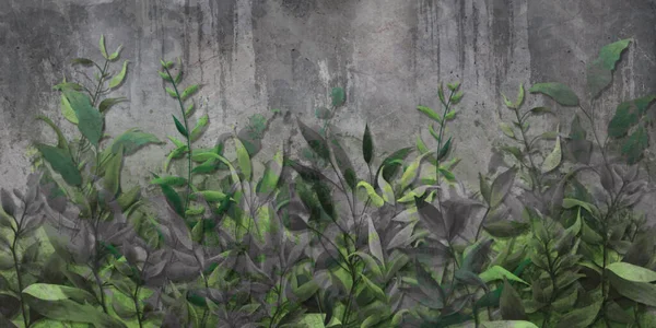 Зеленые Листья Бетонной Стене Стоковое Изображение